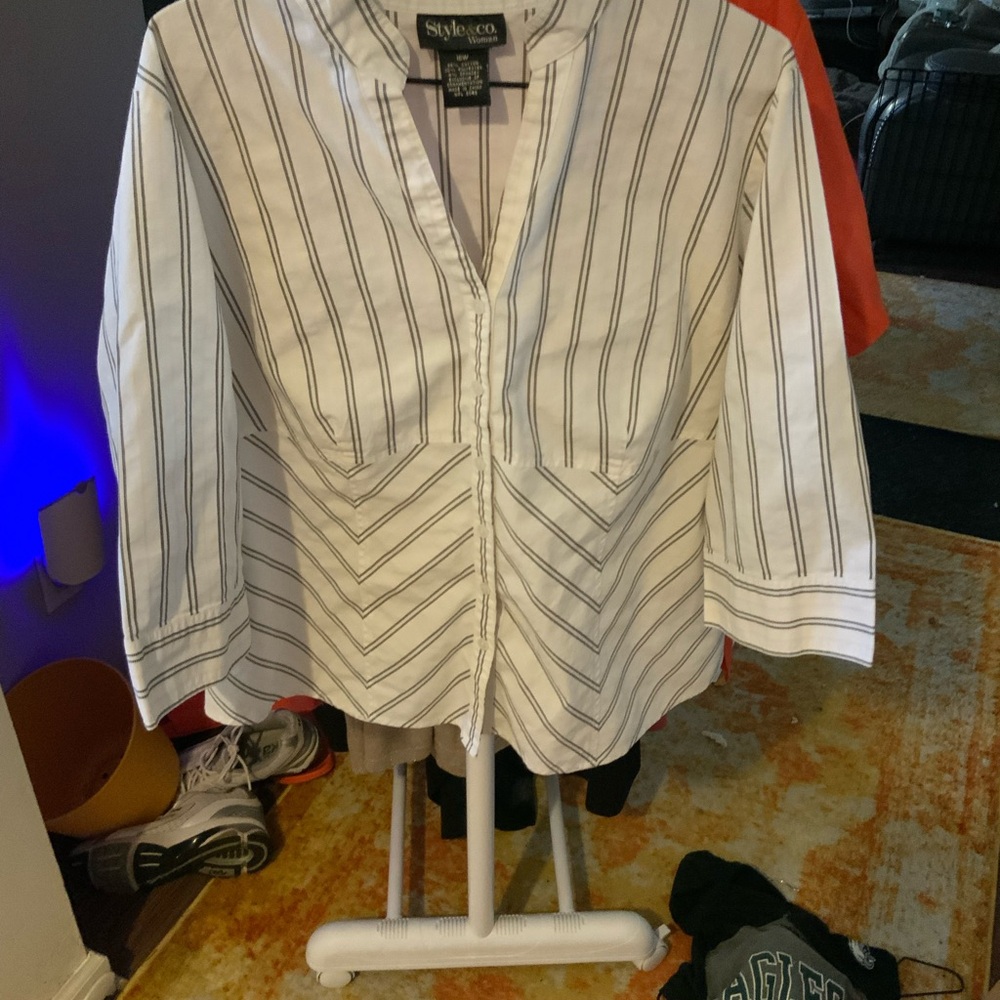 Style & Co White Striped Blouse